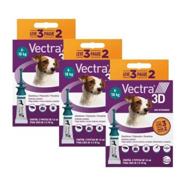 Imagem de Kit 9 Pipetas Antipulgas Carrapatos Vectra 3D 4 a 10 kg Ceva