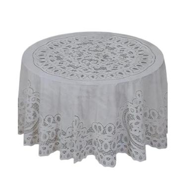 Imagem de Dependable Industries inc. Essentials Elegante toalha de mesa de renda de crochê de vinil – durável, limpa e decorativa para sala de jantar e cozinha (branca, redonda de 178 cm)