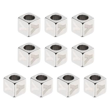 Imagem de HARFINGTON 10 peças de contas de aço inoxidável letra do alfabeto Y cubo prata metálico grande quadrado contas de dados de metal para joias, pulseiras, colares e brincos