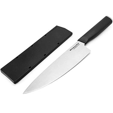 Imagem de KitchenAid Faca de chef clássica com capa de lâmina de ajuste personalizado, 20 cm, faca de cozinha afiada, lâmina de aço inoxidável japonesa de alto carbono, preta