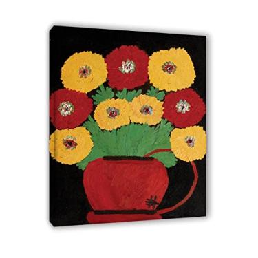 Imagem de JZSDGB Clementine Hunter Prints-Famous Paintings Wall Art Posters-Reprodução em tela-'Zinnias (2) - Arte de parede em tela emoldurada pronta para pendurar Imagens de paisagem para decoração de casa 30