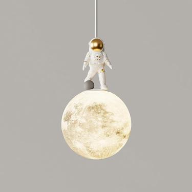 Imagem de Luminária pendente de lua com impressão 3D de planeta astronauta luminária suspensa de teto moderna luminária pendente de LED para quarto infantil esfera branca de leite lustre de berçário p