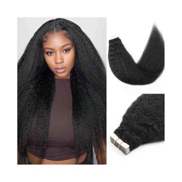 Imagem de Fita para extensão de cabelo Kinky fita reta em extensões de cabelo 20 pçs 50g invisível sem emenda natural cor preta fita em extensões brasileiro remy cabelo humano Fita para peruca(24 inches)