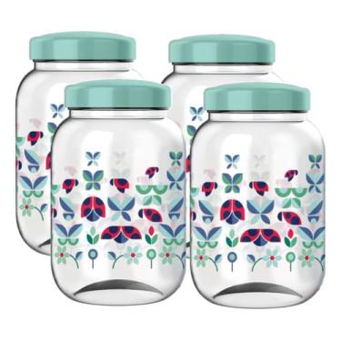 Imagem de Kit 4 Pote Para Mantimentos Grande Tampa De Rosca 3,6 Litros Decorado (Jardim Das Folhas)