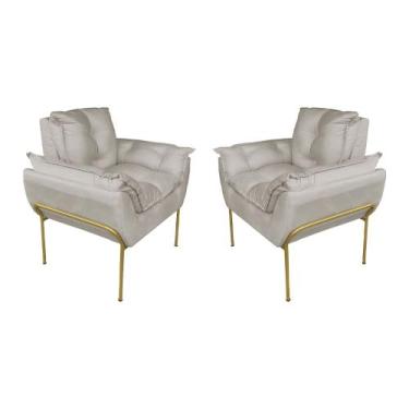 Imagem de Kit Poltrona Moderna Base Dourada Suede Bege - Belliv Decor