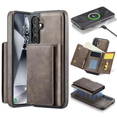 Imagem de Asuwish Capa de celular para Samsung Galaxy S24 FE 5G carteira magnética destacável com carregamento sem fio e bloqueio de RFID, suporte flip robusto S 24 EF S24FE 24S mulheres homens café