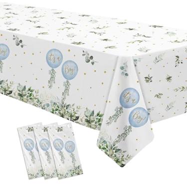 Imagem de Owelleny Toalha de mesa para decoração de chá de bebê, toalha de mesa descartável Oh Boy aquarela balão azul para festa, decoração de mesa de chá de bebê, pacote com 3, 218 x 139 cm