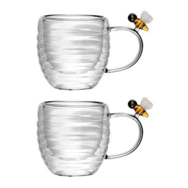 Imagem de Jogo 2 Xícara de Chá Vidro Parede Dupla Abelha Lovely Bee 180ml Lyor