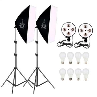 Imagem de Kit Duplo Softbox Quadruplo Incluso Lâmpada LED 18W Bivolt e Tripé 2 Metros para estúdio fotográfico T-Photo