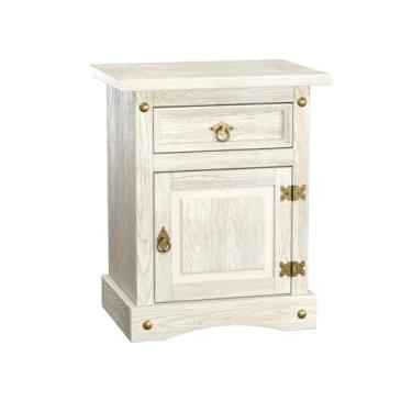 Imagem de Mesa de Cabeceira em Madeira Branco Rústico 1 Gaveta 1 Porta Marin Brasil