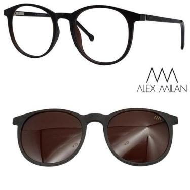 Imagem de Oculos Redondo Alex Milan com 1 clipon Solar Polarizado, Marrom escuro