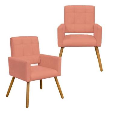 Imagem de Kit Com 2 Poltronas Para Quarto Closet Pés Palito Camila Suede Coral -