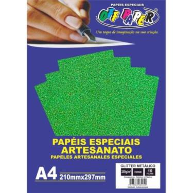 Imagem de Papel Glitter Metalico Verde A4 250g 10 Fls - Off Paper