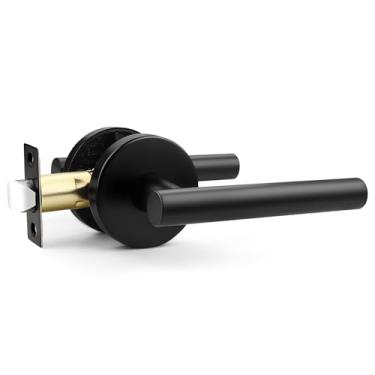 Imagem de Orger 1 maçaneta de porta interna preta, alavanca de porta de armário preta fosca, fechadura preta para armário e corredor, fechadura de porta sem chave de aço inoxidável 304 reversível para direita e