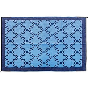 Imagem de Camco 42876 6 x 9 pés reversível design de treliça azul respirável lavável portátil ao ar livre revestido com UV almofada para piqueniques, acampamento, trailer, casa pequena