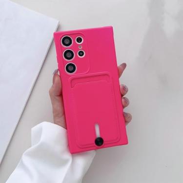 Imagem de HPQWN Para S24 Ultra Phone Case Wallet com porta-cartão Soft Tpu Cover (para S24 Ultra/Rose Red)