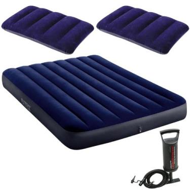Imagem de Kit colchão inflável casal + 2 travesseiros + bomba manual - INTEX, Az
