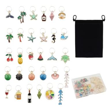 Imagem de ORNAROVI 30 pingentes de liga de taça de vinho, pingente de bebida elegante para taças de haste com anéis, pingentes de marcadores de taça de vinho para decorações de festa temáticas de praia de verão