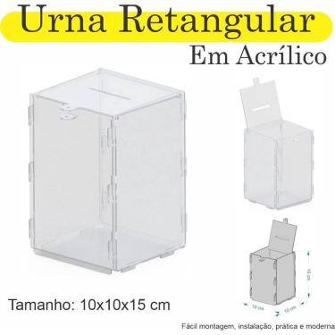 Imagem de Urna Acrilico Sorteio Caixa Sugestão Retangular 15 X 10 Cm