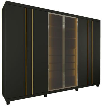 Imagem de Guarda Roupa Roupeiro Gelius Absolut New Reflecta 100% mdf com 273 cm de Largura 6 portas 4 gavetas com LED e pés Grafite