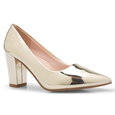 Imagem de Olivia K Sapato feminino clássico bico fino elegante salto baixo - adorável, confortável, Dourado, 38