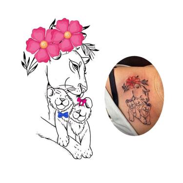 Imagem de Tatuagem Temporária Leoa 2 Filhos Menino Menina Casal Modelo