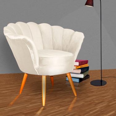 Imagem de Poltrona Decorativa Estofada Para Quarto Closet Pétala Veludo Bege - lm decor