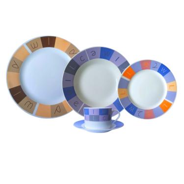 Imagem de Aparelho de Jantar 30 Peças Porcelana Bordas de Cores / Letras - Super Saldão