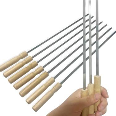 Imagem de vriysei 10 Espetos De Kabob, Metal 16 Pol. Para Grelhar, Planos Aço Inoxidável Premium, Com Cabos Madeira, Conjunto Churrasco Reutilizável E Isolado