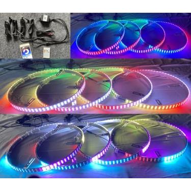Imagem de Quadriciclo Triplo Dupla fileira RGB Dream Color Chasing Flow Series Luzes de pneu de aro de roda iluminadas LED endereçáveis para carro off-road caminhão aplicativo iluminado + controle remoto (luzes