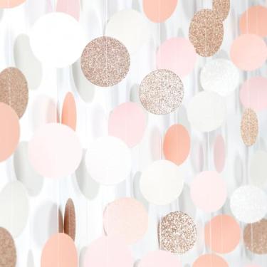 Imagem de Hugtmr Decoração De Festa Aniversário Em Tons Rosa, Dourado E Branco, Com Serpentinas - Faixa Papel Para Chá Panela Bebê 52 Pés, Guirlanda Pendurar, Despedida Solteira, Casamento, Noivado, Natal, Fu