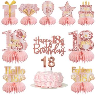 Imagem de ZZGC Decorações De Aniversário 18 Anos Para Meninas, 12 Peças Centro Mesa Em Ouro Rosa Com Velas Numeradas, Conjunto Topos Bolo, Favo Mel Festa