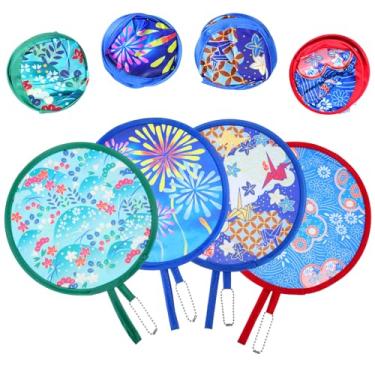 Imagem de Piriuuo 4 peças de ventiladores redondos dobráveis, ventiladores portáteis dobráveis e dobráveis coloridos floral ventilador japonês dobrável portátil para viagens, eventos, festivais, ambientes