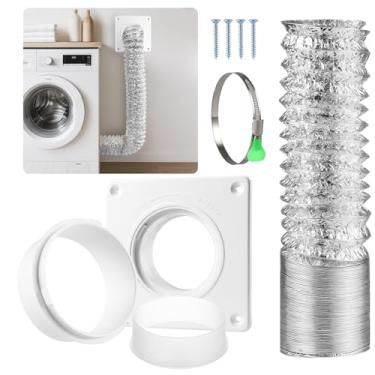 Imagem de AGPTEK Kit de conector de mangueira de ventilação de secador, duto de secador de 10 cm de diâmetro, 2,4 m de comprimento, placa de parede de ventilação de secadora de 18 x 18 cm, conexão e desconexão