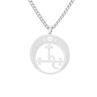 Imagem de EUEAVAN Lilith Colar feminino Sigil of Lilith Goddess Moon Phase Colar com pingente bruxa pagã Hecate Mitologia Amuleto Tripla Lua Deusa Joias Presentes Bruxos Homens, Medium, Aço inoxidável, Sem
