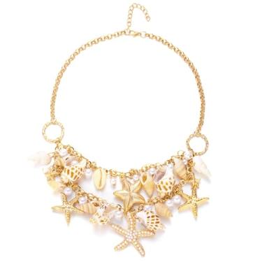 Imagem de Palotay Colar de concha de verão praia estrela do mar Puka Shell sereia colares para mulheres fantasia de férias de verão joias de férias, Zinco, Sem Pedra Preciosa