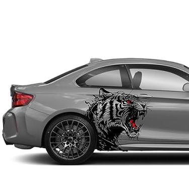 Imagem de Adesivo de vinil de cabeça de tigre feroz - Adesivos de animais decorativos de carro universais para lateral, capô, porta, cama, picape, veículo, caminhão