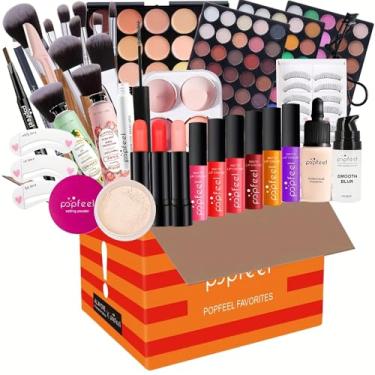 Imagem de Popfeel Kit de Maquiagem Completo, com Pincéis, Paletas de Sombras, Batons Líquidos Matte, Cílios Postiços, Base e Primer