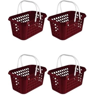 Imagem de Conjunto De 6 Cestas PláSticas De Supermercado De 3 Litros Com AlçAs Resistentes Cesta De Compras PortáTil Leve E Multiuso (Bordô)