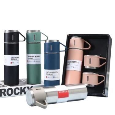 Imagem de Garrafa Térmica De Aço Inoxidável 500ml Com Conjunto de 3 Xicaras Em Caixa De Presente garrafa de água 500ml (Cores Variadas), sugestão de cor