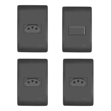 Imagem de Kit 3 Tomadas 10a E 1 Interruptor Simples Habitat Black - FAME