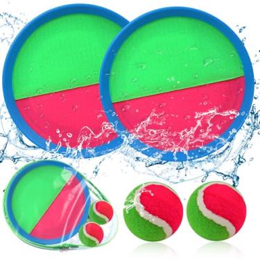 Imagem de ECJWEI Conjunto de bola de arremesso e pega, bola e jogo de arremesso para crianças, ótimos jogos de praia/jogos de quintal/jogos ao ar livre para crianças e família (4 remos, 4 bolas) (2, vermelho