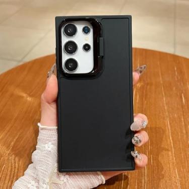 Imagem de MVVKKY Para Galaxy A25 dobrável lente suporte caso cor sólida capa fosca com completo (para Galaxy A25/preto)