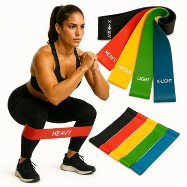 Imagem de Kit de 5 Mini Bands Multi Intensidades Treino Exercícios Yoga Fisioter