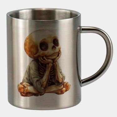 Imagem de Caneca de Inox Premium Prateada 400ml MENINO CAVEIRA - Criatics