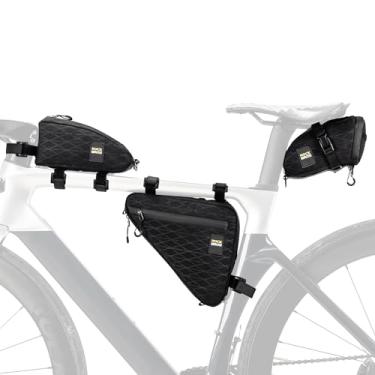 Imagem de ROCKBROS Bolsa triangular de bicicleta bolsa de quadro de bicicleta impermeável bolsa de selim de bicicleta para acessórios de ciclismo bolsa para bicicleta de montanha estrada 3 peças combinadas