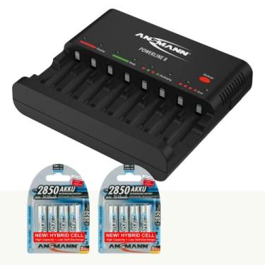 Imagem de Ansmann Carregador inteligente de bateria 1001-0006-US-590-2 Powerline 8 AAA e AA para AA, AAA com função de descarga + baterias AA híbridas de 2850 mAh (pacote com 8)