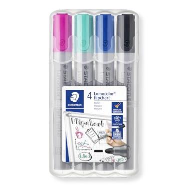 Imagem de STAEDTLER Marcadores flipchart Lumocolor 356 WP4-1, caixa de mesa com 4 cores sortidas, ponta bullet