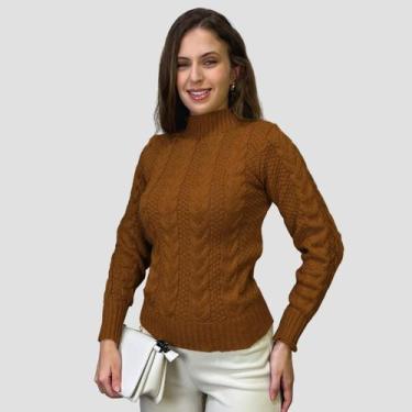 Imagem de Suéter Feminina Tricô Trançado Moda Inverno Casual Gola Alta - GIP, Ca
