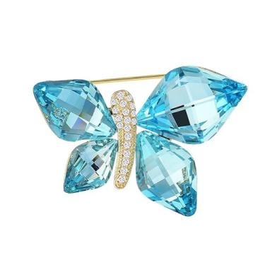 Imagem de Broche elegante de borboleta de fada em ouro 14K com destaques de cristal sonhador em azul/roxo/verde, incorporando elegância doce, broche versátil para blazers, sobretudos e trajes formais, Metal